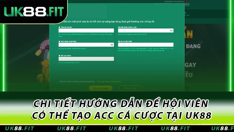 Chi tiết hướng dẫn để hội viên có thể tạo acc cá cược tại UK88